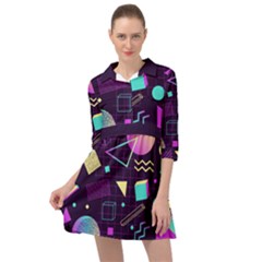 Retrowave Aesthetic Vaporwave Retro Memphis Pattern 80s Design 3d Geometric Shapes Mini Skater Shirt Dress