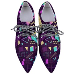 Retrowave Aesthetic Vaporwave Retro Memphis Pattern 80s Design 3d Geometric Shapes Women s Pointed Oxford Shoes by genx