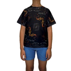 Abstract Animated Ornament Background Fractal Art Kids  Short Sleeve Swimwear