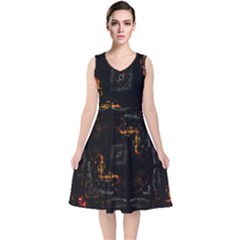 Abstract Animated Ornament Background Fractal Art V-Neck Midi Sleeveless Dress 