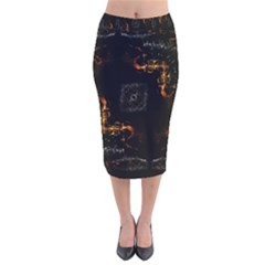 Abstract Animated Ornament Background Fractal Art Velvet Midi Pencil Skirt