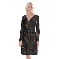 Abstract Animated Ornament Background Fractal Art Long Sleeve Velvet Front Wrap Dress