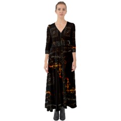 Abstract Animated Ornament Background Fractal Art Button Up Boho Maxi Dress