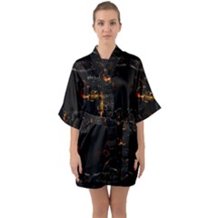 Abstract Animated Ornament Background Fractal Art Half Sleeve Satin Kimono 