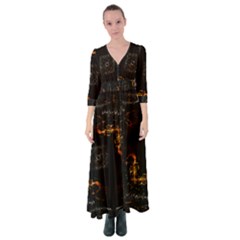 Abstract Animated Ornament Background Fractal Art Button Up Maxi Dress