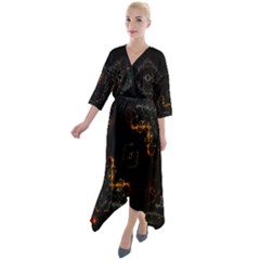 Abstract Animated Ornament Background Fractal Art Quarter Sleeve Wrap Front Maxi Dress