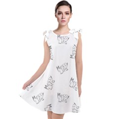 Messy Life Phrase Motif Typographic Pattern Tie Up Tunic Dress by dflcprintsclothing