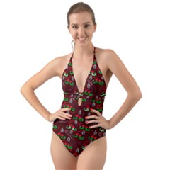 Elves jingle Halter Cut-Out One Piece Swimsuit