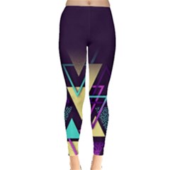 Retrowave Aesthetic Vaporwave Retro Memphis Triangle Pattern 80s Yellow Turquoise Purple Leggings  by genx