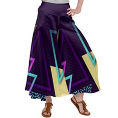 Retrowave Aesthetic Vaporwave Retro Memphis Triangle Pattern 80s Yellow Turquoise Purple Satin Palazzo Pants by genx