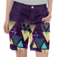 Retrowave Aesthetic Vaporwave Retro Memphis Triangle Pattern 80s Yellow Turquoise Purple Pocket Shorts by genx