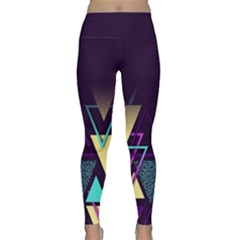 Retrowave Aesthetic Vaporwave Retro Memphis Triangle Pattern 80s Yellow Turquoise Purple Lightweight Velour Classic Yoga Leggings by genx