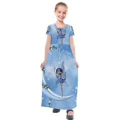 Little Fairy Dancing On The Moon Kids  Short Sleeve Maxi Dress by FantasyWorld7