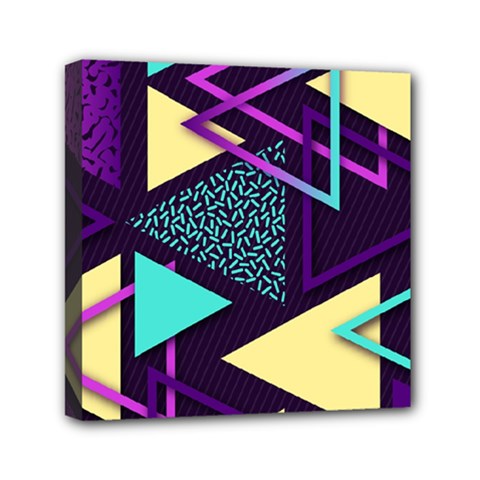 Retrowave Aesthetic Vaporwave Retro Memphis Triangle Pattern 80s Yellow Turquoise Purple Mini Canvas 6  X 6  (stretched) by genx