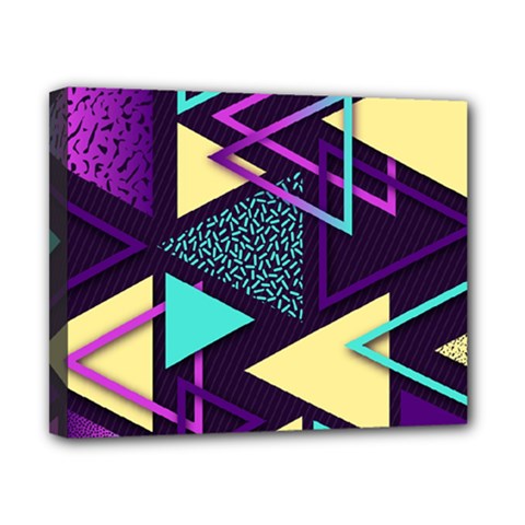 Retrowave Aesthetic Vaporwave Retro Memphis Triangle Pattern 80s Yellow Turquoise Purple Canvas 10  X 8  (stretched) by genx