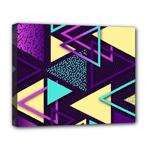 Retrowave Aesthetic Vaporwave Retro Memphis Triangle Pattern 80s Yellow Turquoise Purple Deluxe Canvas 20  X 16  (stretched) by genx