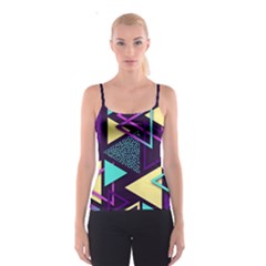 Retrowave Aesthetic Vaporwave Retro Memphis Triangle Pattern 80s Yellow Turquoise Purple Spaghetti Strap Top by genx