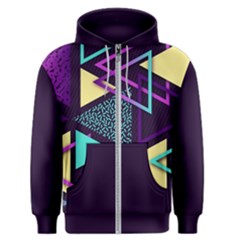 Retrowave Aesthetic Vaporwave Retro Memphis Triangle Pattern 80s Yellow Turquoise Purple Men s Zipper Hoodie by genx