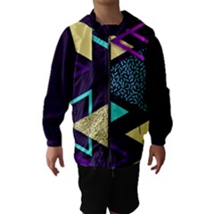 Retrowave Aesthetic Vaporwave Retro Memphis Triangle Pattern 80s Yellow Turquoise Purple Kids  Hooded Windbreaker by genx