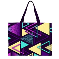 Retrowave Aesthetic Vaporwave Retro Memphis Triangle Pattern 80s Yellow Turquoise Purple Zipper Large Tote Bag by genx
