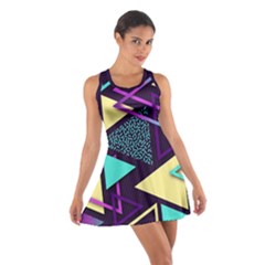 Retrowave Aesthetic Vaporwave Retro Memphis Triangle Pattern 80s Yellow Turquoise Purple Cotton Racerback Dress by genx