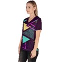 Retrowave Aesthetic vaporwave retro memphis triangle pattern 80s yellow turquoise purple Women s V-Neck Scrub Top View2