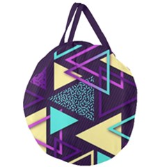Retrowave Aesthetic Vaporwave Retro Memphis Triangle Pattern 80s Yellow Turquoise Purple Giant Round Zipper Tote by genx