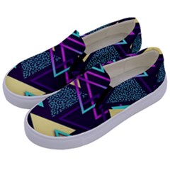 Retrowave Aesthetic Vaporwave Retro Memphis Triangle Pattern 80s Yellow Turquoise Purple Kids  Canvas Slip Ons by genx