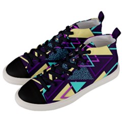 Retrowave Aesthetic Vaporwave Retro Memphis Triangle Pattern 80s Yellow Turquoise Purple Men s Mid-top Canvas Sneakers by genx