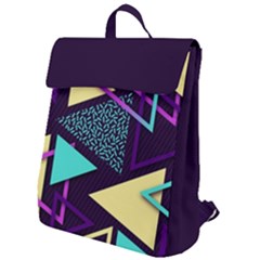 Retrowave Aesthetic Vaporwave Retro Memphis Triangle Pattern 80s Yellow Turquoise Purple Flap Top Backpack by genx