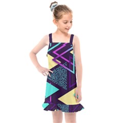 Retrowave Aesthetic Vaporwave Retro Memphis Triangle Pattern 80s Yellow Turquoise Purple Kids  Overall Dress by genx