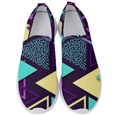 Retrowave Aesthetic Vaporwave Retro Memphis Triangle Pattern 80s Yellow Turquoise Purple Men s Slip On Sneakers by genx