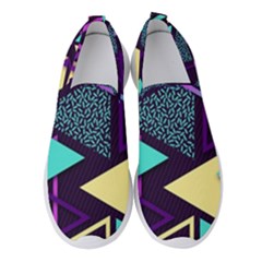 Retrowave Aesthetic Vaporwave Retro Memphis Triangle Pattern 80s Yellow Turquoise Purple Women s Slip On Sneakers by genx