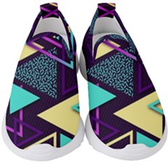 Retrowave Aesthetic Vaporwave Retro Memphis Triangle Pattern 80s Yellow Turquoise Purple Kids  Slip On Sneakers by genx