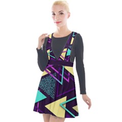 Retrowave Aesthetic Vaporwave Retro Memphis Triangle Pattern 80s Yellow Turquoise Purple Plunge Pinafore Velour Dress by genx