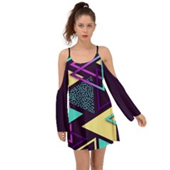 Retrowave Aesthetic Vaporwave Retro Memphis Triangle Pattern 80s Yellow Turquoise Purple Kimono Sleeves Boho Dress by genx