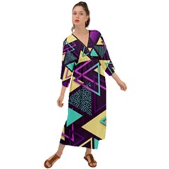 Retrowave Aesthetic Vaporwave Retro Memphis Triangle Pattern 80s Yellow Turquoise Purple Grecian Style  Maxi Dress by genx