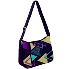 Retrowave Aesthetic Vaporwave Retro Memphis Triangle Pattern 80s Yellow Turquoise Purple Zip Up Shoulder Bag by genx