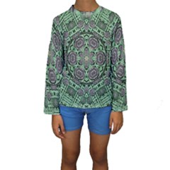 Bamboo Wood And Flowers In The Green Kids  Long Sleeve Swimwear by pepitasart