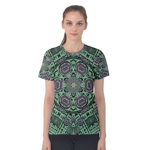 Bamboo Wood And Flowers In The Green Women s Cotton Tee by pepitasart