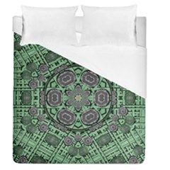 Bamboo Wood And Flowers In The Green Duvet Cover (queen Size) by pepitasart