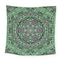 Bamboo Wood And Flowers In The Green Square Tapestry (large) by pepitasart