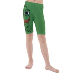 Pepe The Frog Smug Face With Smile And Hand On Chin Meme Kekistan All Over Print Green Kids  Mid Length Swim Shorts by snek