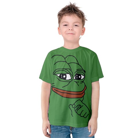 Pepe The Frog Smug Face With Smile And Hand On Chin Meme Kekistan All Over Print Green Kids  Cotton Tee by snek