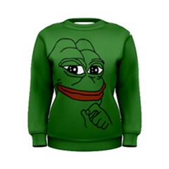 Pepe The Frog Smug Face With Smile And Hand On Chin Meme Kekistan All Over Print Green Women s Sweatshirt by snek