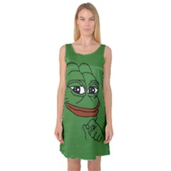 Pepe The Frog Smug Face With Smile And Hand On Chin Meme Kekistan All Over Print Green Sleeveless Satin Nightdress by snek