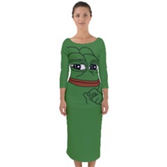 Pepe The Frog Smug Face With Smile And Hand On Chin Meme Kekistan All Over Print Green Quarter Sleeve Midi Bodycon Dress