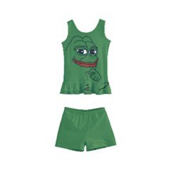 Pepe The Frog Smug Face With Smile And Hand On Chin Meme Kekistan All Over Print Green Kids  Boyleg Swimsuit by snek