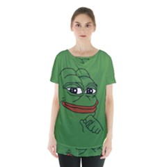 Pepe The Frog Smug Face With Smile And Hand On Chin Meme Kekistan All Over Print Green Skirt Hem Sports Top by snek