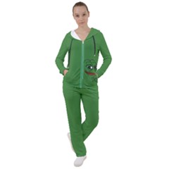 Pepe The Frog Smug Face With Smile And Hand On Chin Meme Kekistan All Over Print Green Women s Tracksuit by snek